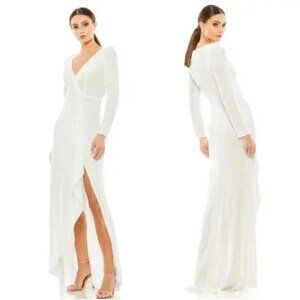 Mac Duggal 26395 Long Sleeve Sequin Wrap Gown white Size 8,12